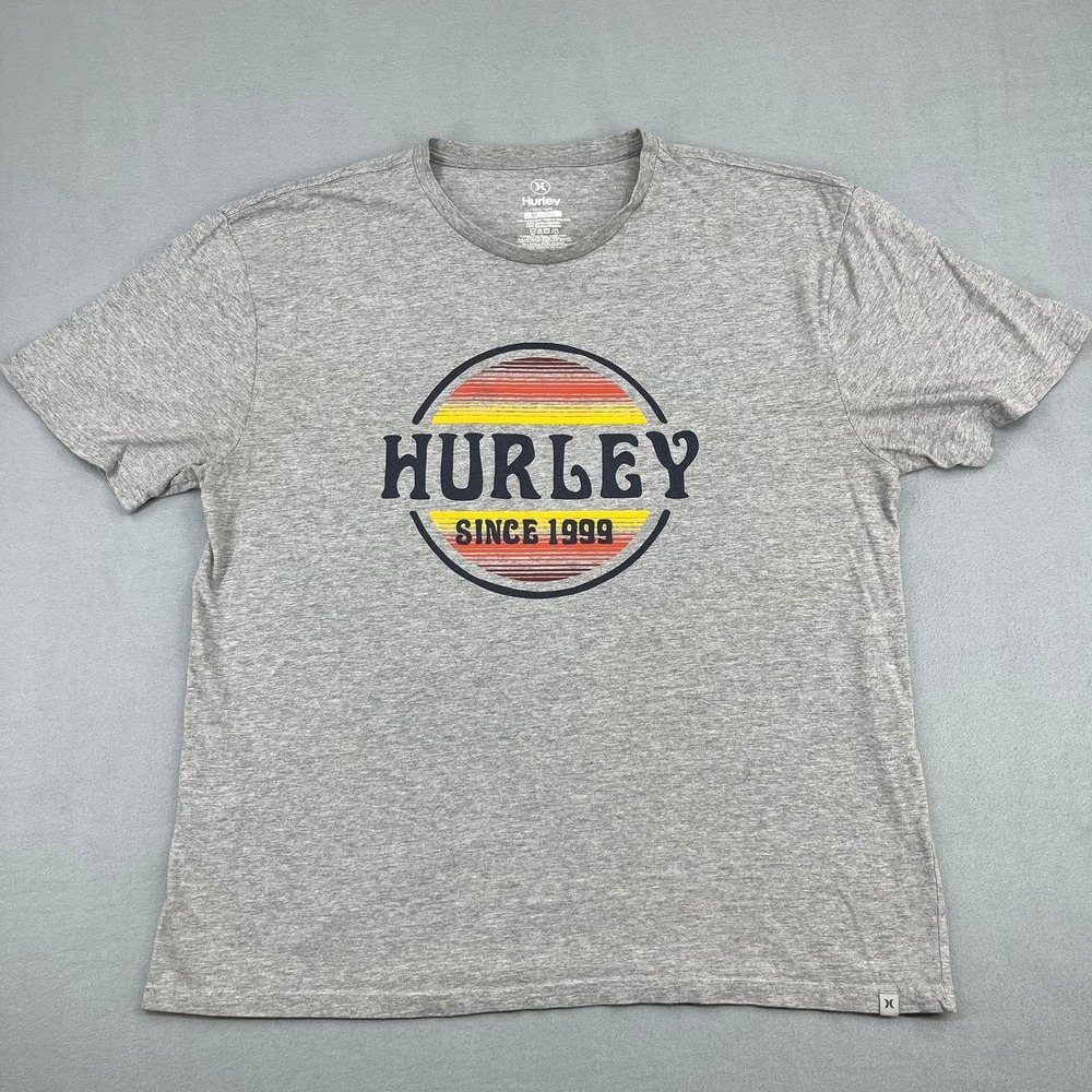 Hurley Mens Graphic T-Shirt XL Heather Gray Retro Sunset Logo Short Sleeve‎ Tee